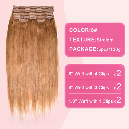 #8 Straight Flash Sale Free Shipping PU Seamless Clip ins Hair Extensions Real Human Hair 6Pcs 110G CVOHAIR