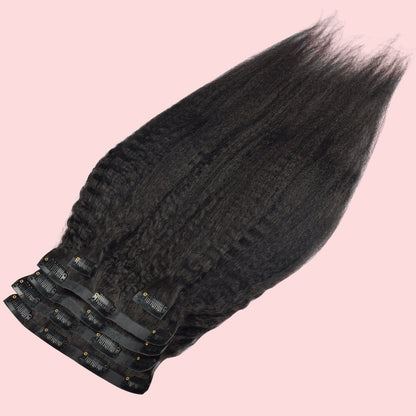 #1B 6Pcs Kinky Straight Flash Sale Free Shipping PU Seamless Clip ins Hair Extensions Real Human Hair Natural Black 110G CVOHAIR