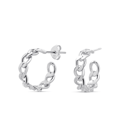 Curb Link Hoop Earrings 925 Silver with Gold Vermeil