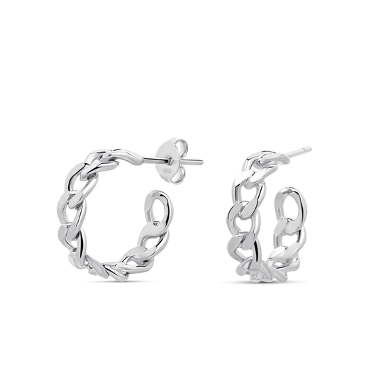 Curb Link Hoop Earrings 925 Silver with Gold Vermeil