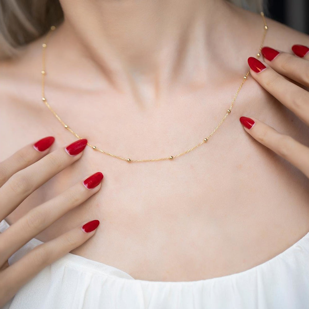 Beaded Satellite Chain Station Necklace in Silver