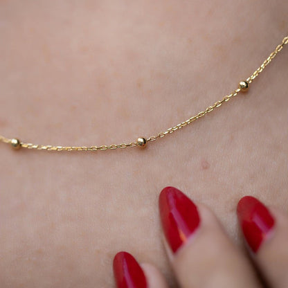 Beaded Satellite Chain Station Necklace in Silver