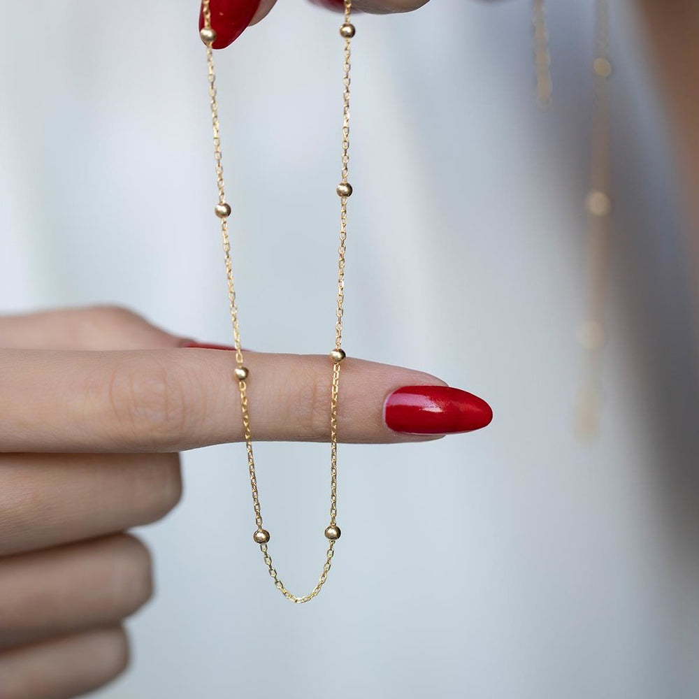 Beaded Satellite Chain Station Necklace in Silver