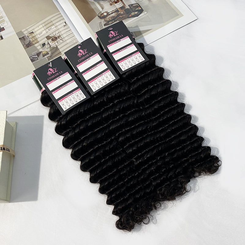 #1B Deep Wave 10A Human Hair Bundles Brazilian Virgin Hair Weave CVOHAIR