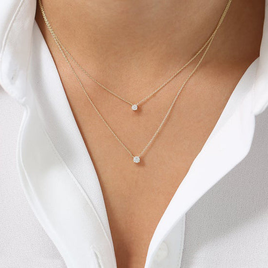 Delicate Solitaire Necklace 14k Solid Gold Jewelry