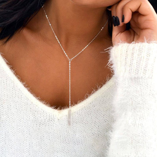 Lariat Y Necklace with Bar Drop Delicate Jewelry