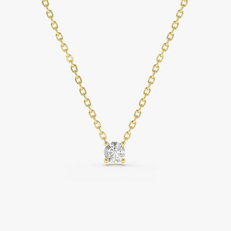 Delicate Solitaire Necklace 14k Solid Gold Jewelry
