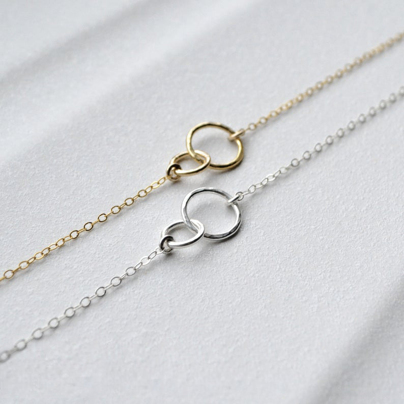 Friendship Bracelet Double Circle on Silver Cable Chain