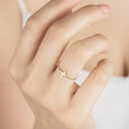 Gold Cross Ring with Tiny Band Christian Religious Jewelry
