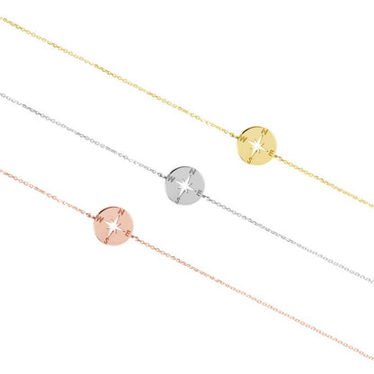 Solid Gold Compass Charm Dainty Women's Bracelet