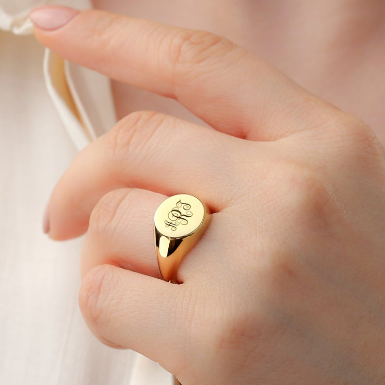 Signet Ring for Her Yellow Gold Monogram Initials