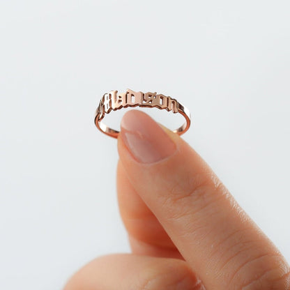 Old English Custom Name Ring Rose Gold Dainty Jewelry