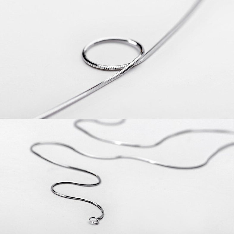Round Snake Chain Thin 925 Sterling Silver Necklace