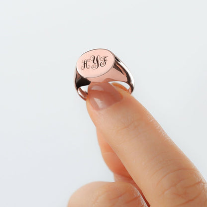 Signet Ring for Her Yellow Gold Monogram Initials