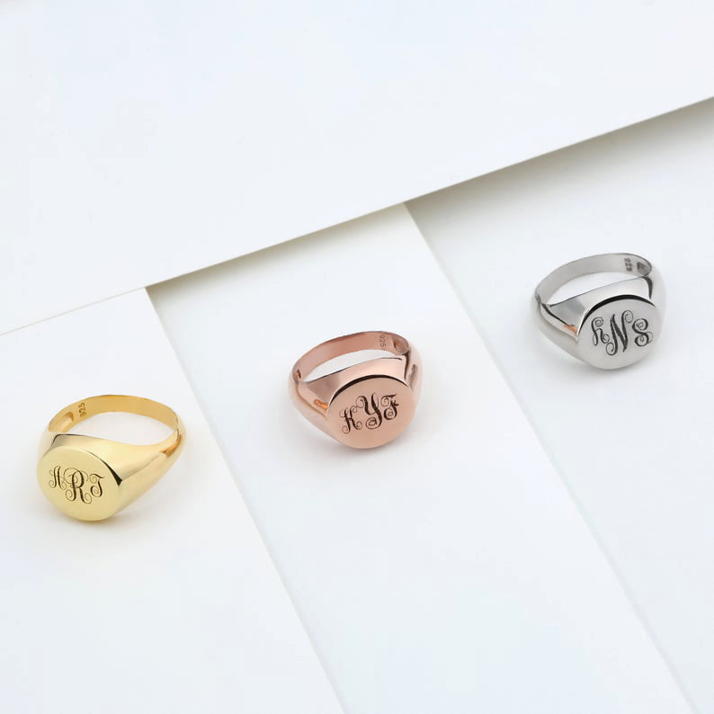 Signet Ring for Her Yellow Gold Monogram Initials