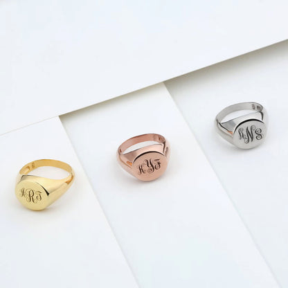 Signet Ring for Her Yellow Gold Monogram Initials
