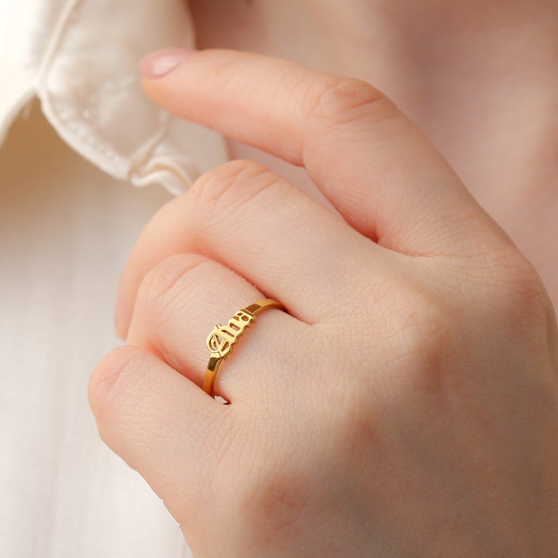 Old English Custom Name Ring Rose Gold Dainty Jewelry