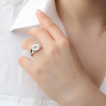 Signet Ring for Her Yellow Gold Monogram Initials