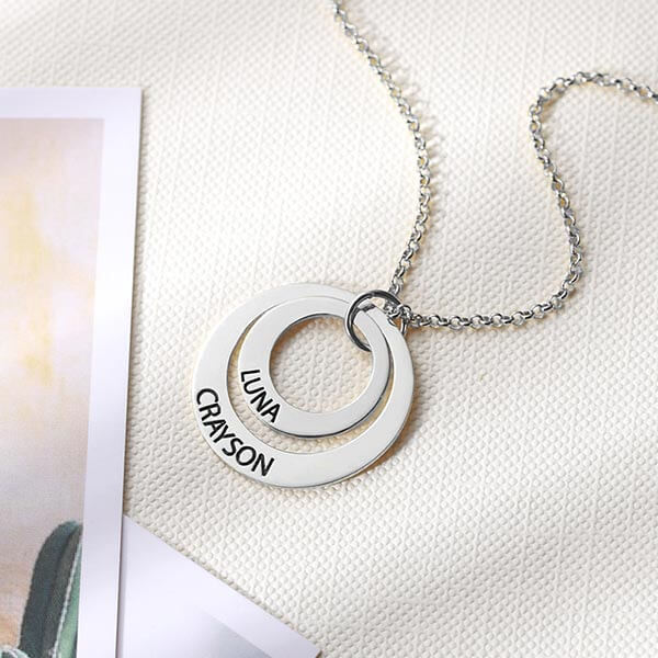 Sterling Silver Engraved Stacked Circles Necklace Family Gift