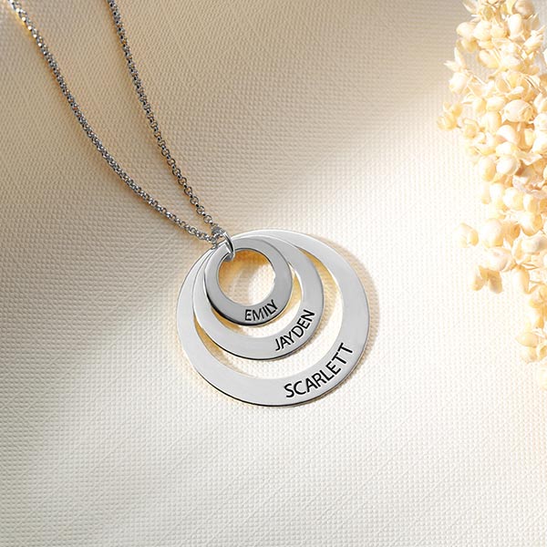 Sterling Silver Engraved Stacked Circles Necklace Family Gift