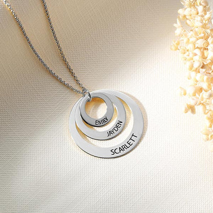 Sterling Silver Engraved Stacked Circles Necklace Family Gift