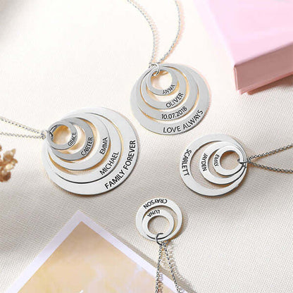 Sterling Silver Engraved Stacked Circles Necklace Family Gift