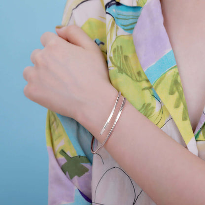 Open Bangle Bracelet Engraved Adjustable Solid Sterling Name Bracelet