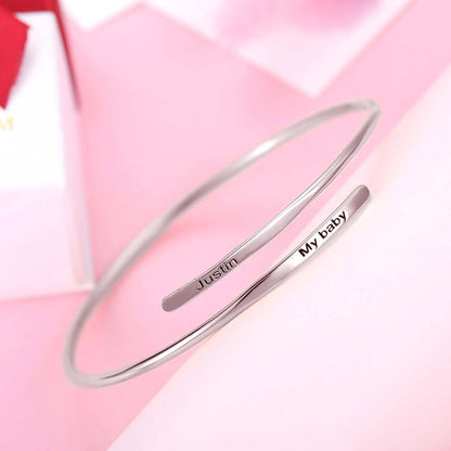 Open Bangle Bracelet Engraved Adjustable Solid Sterling Name Bracelet