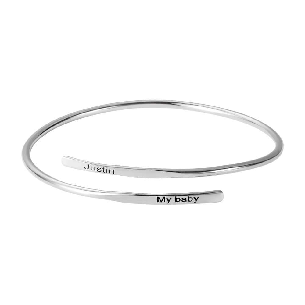 Open Bangle Bracelet Engraved Adjustable Solid Sterling Name Bracelet