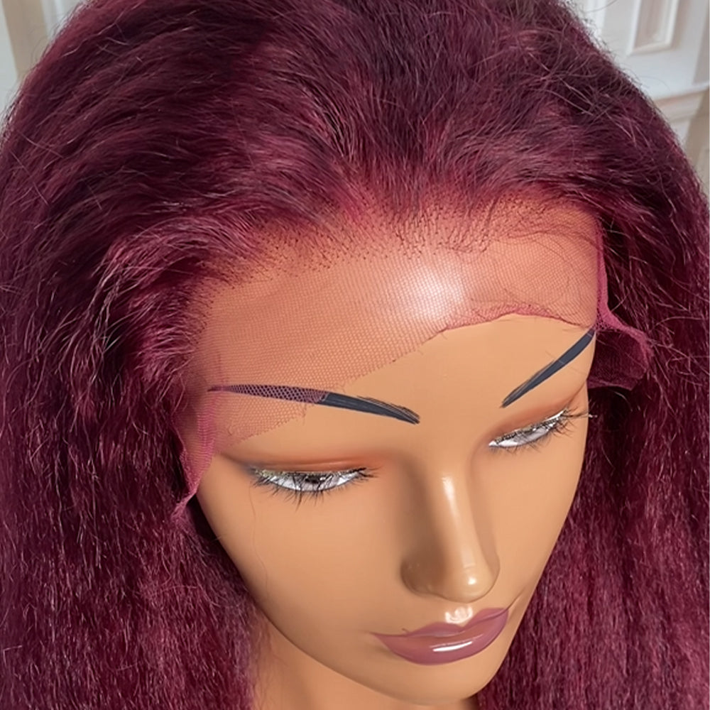 Pre Cut Lace 4*4 HD Lace Glueless #99J Kinky Straight Free Shipping Wigs 100% Human Hair CVOHAIR