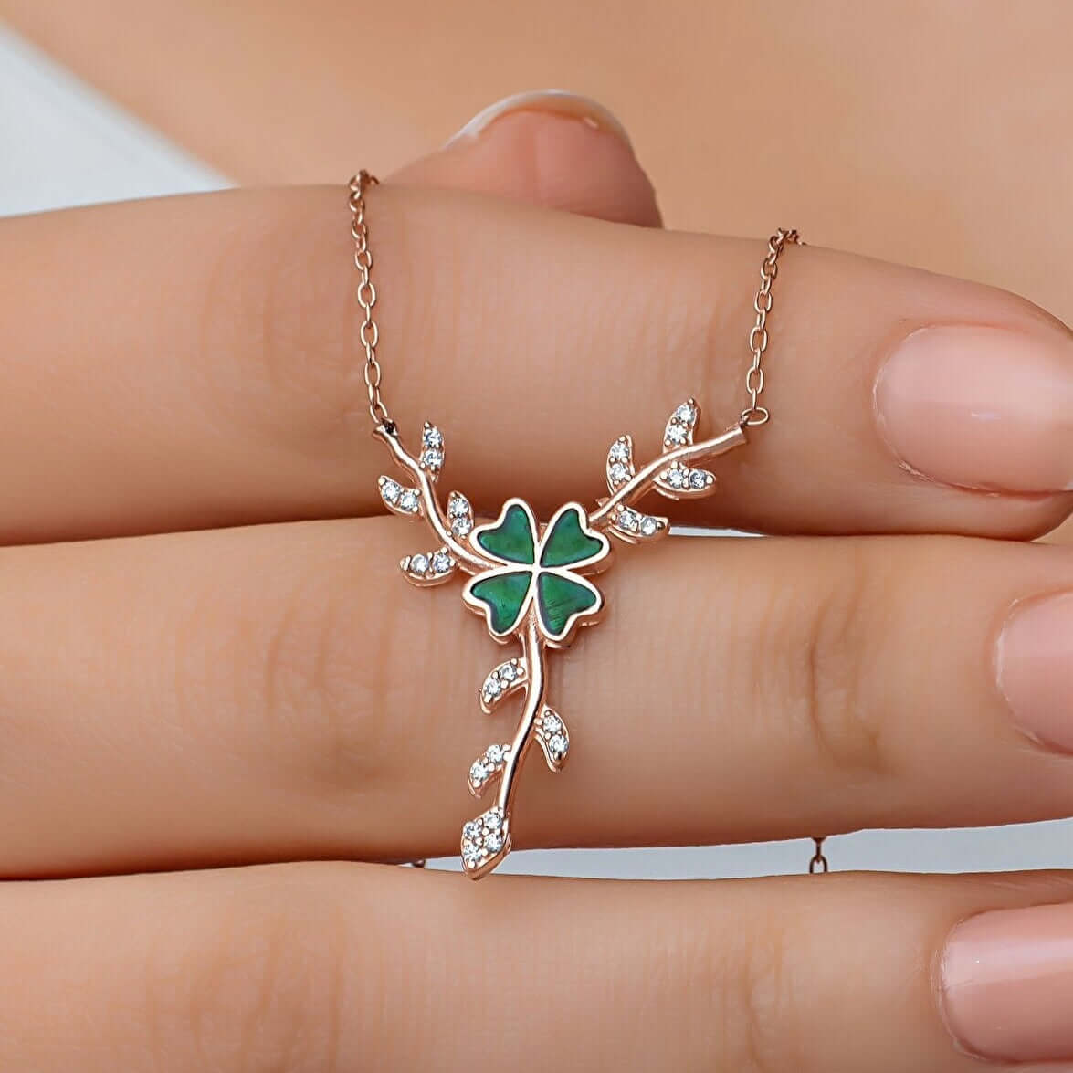 Lucky Charm Rose Gold Plated Silver Clover Necklace