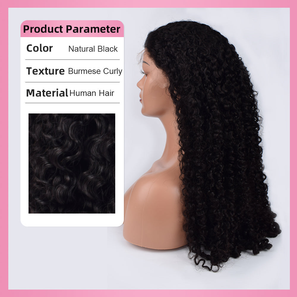 Burmese Curly HD Lace 180% Density 13*4 Full Frontal Wig  Pre Plucked 100% Human Hair CVOHAIR