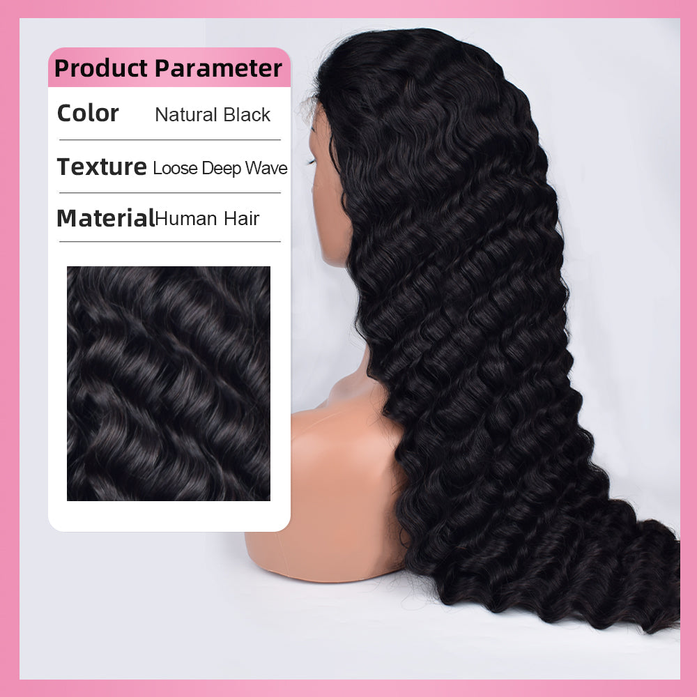 Loose Deep Wave Transparent Lace Frontal Wigs Human Hair 180% Density Pre Plucked With Baby Hair CVOHAIR