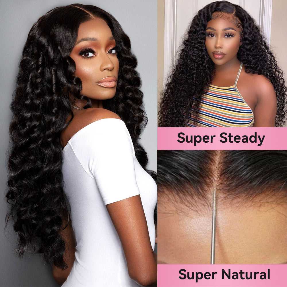 #1B Deep Wave Transparent Lace Frontal Wigs Human Hair 200% Density Pre Plucked With Baby Hair CVOHAIR