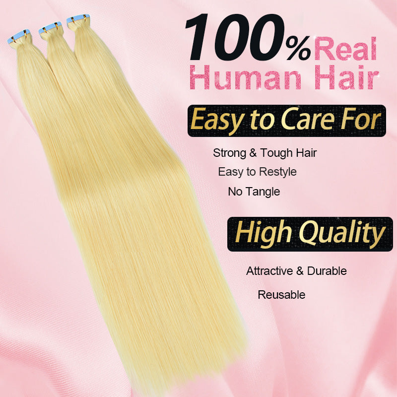#613 Blonde Tape in Hair Extensions Free Shipping Human Hair 20pcs 50g/pack Seamless Skin Weft Hair CVOHAIR