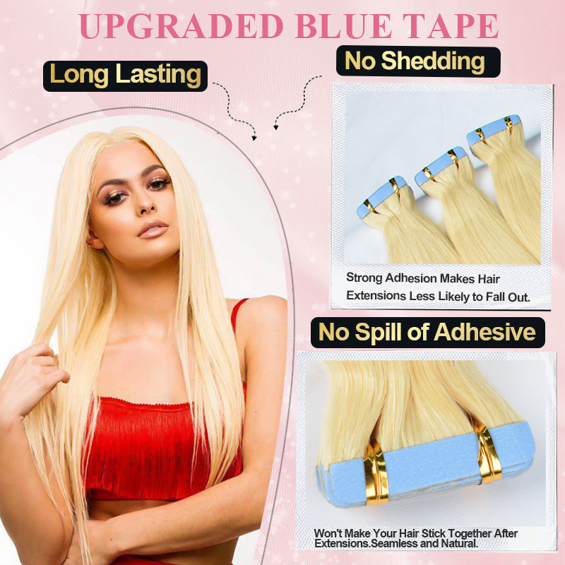 #613 Blonde Tape in Hair Extensions Free Shipping Human Hair 20pcs 50g/pack Seamless Skin Weft Hair CVOHAIR