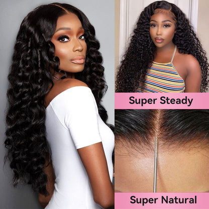 #1B Deep Wave HD Lace Frontal Wigs Human Hair 180% Density Pre Plucked With Baby Hair CVOHAIR