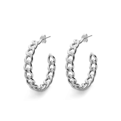 20 mm Cuban Chain J-Hoop Earrings in Sterling Silver