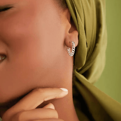 20 mm Cuban Chain J-Hoop Earrings in Sterling Silver