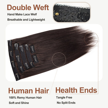 #2 Dark Brown Straight Free Shipping Clip in Hair Extensions Real Human Hair Invisible Lace Clip ins 6Pcs 110G CVOHAIR