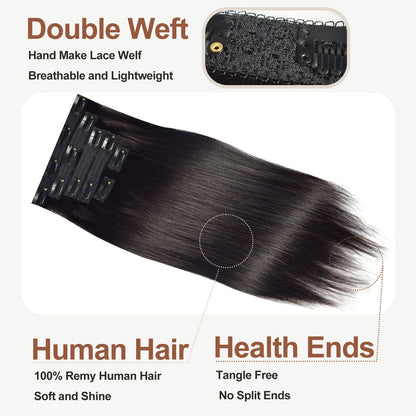 #1B 6Pcs Straight Free Shipping Clip in Hair Extensions Real Human Hair Invisible Lace Clip ins Natural Black 110G CVOHAIR