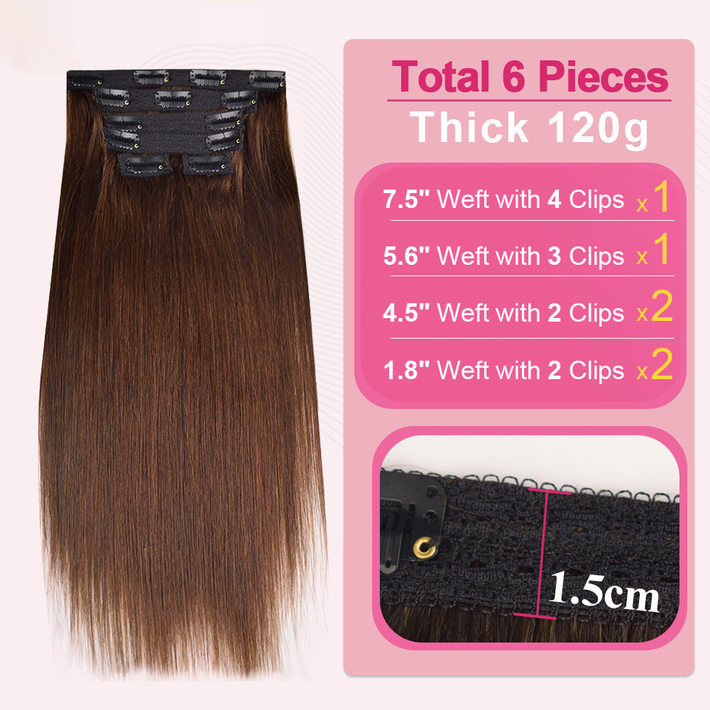 #3 Straight Free Shipping Clip in Hair Extensions Real Human Hair Invisible Lace Clip ins 6Pcs 110G CVOHAIR