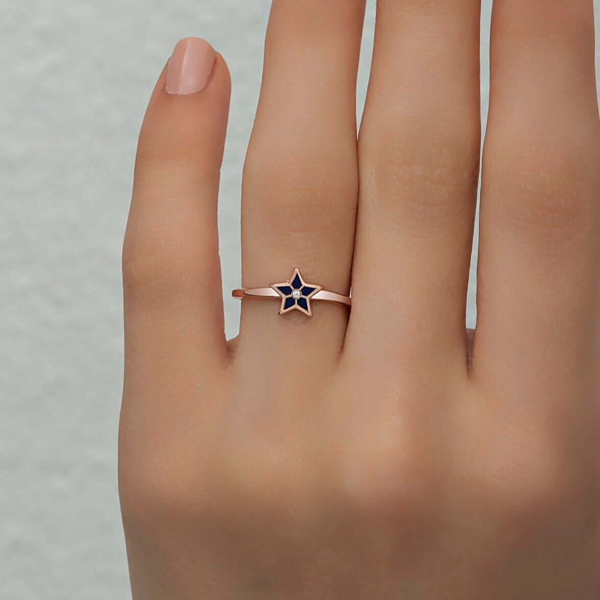 Blue Enamel Star-Shaped Women's Ring in Silver