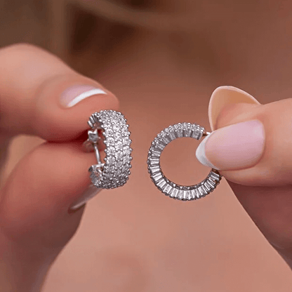 Silver Rose Gold-Plated 3 Rows Zirconia Round Stud Earrings