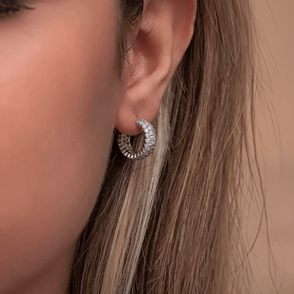 Silver Rose Gold-Plated 3 Rows Zirconia Round Stud Earrings