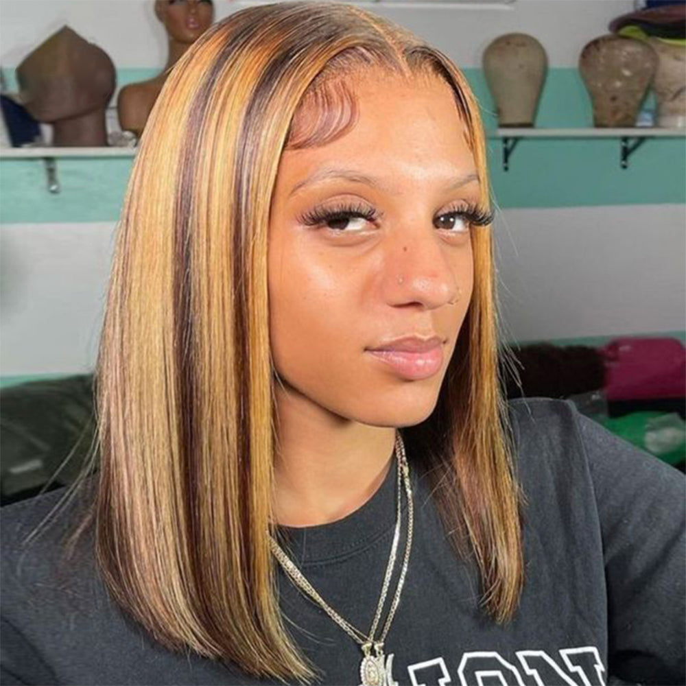 #4/27 Straight Bob Wig HD Lace Front Wigs Human Hair 180% Density Transparent Lace Frontal Wigs Pre Plucked With Baby Hair CVOHAIR