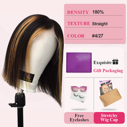 #4/27 Straight Bob Wig HD Lace Front Wigs Human Hair 180% Density Transparent Lace Frontal Wigs Pre Plucked With Baby Hair CVOHAIR