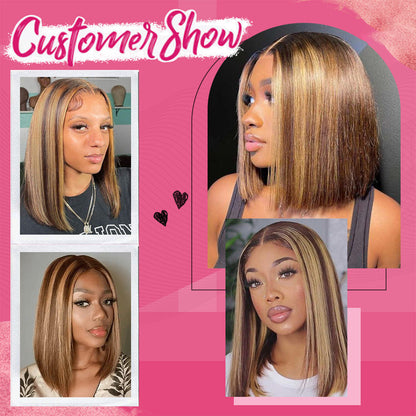 #4/27 Straight Bob Wig HD Lace Front Wigs Human Hair 180% Density Transparent Lace Frontal Wigs Pre Plucked With Baby Hair CVOHAIR