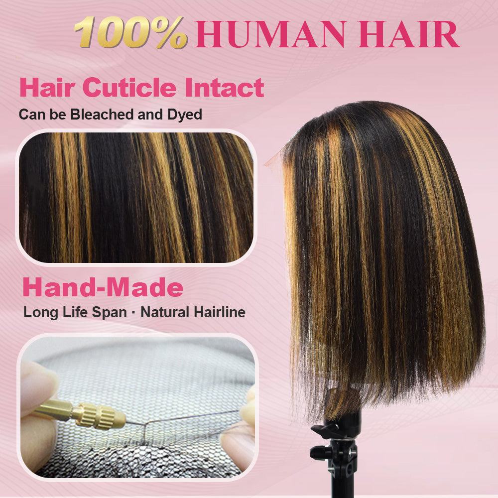 #4/27 Straight Bob Wig HD Lace Front Wigs Human Hair 180% Density Transparent Lace Frontal Wigs Pre Plucked With Baby Hair CVOHAIR