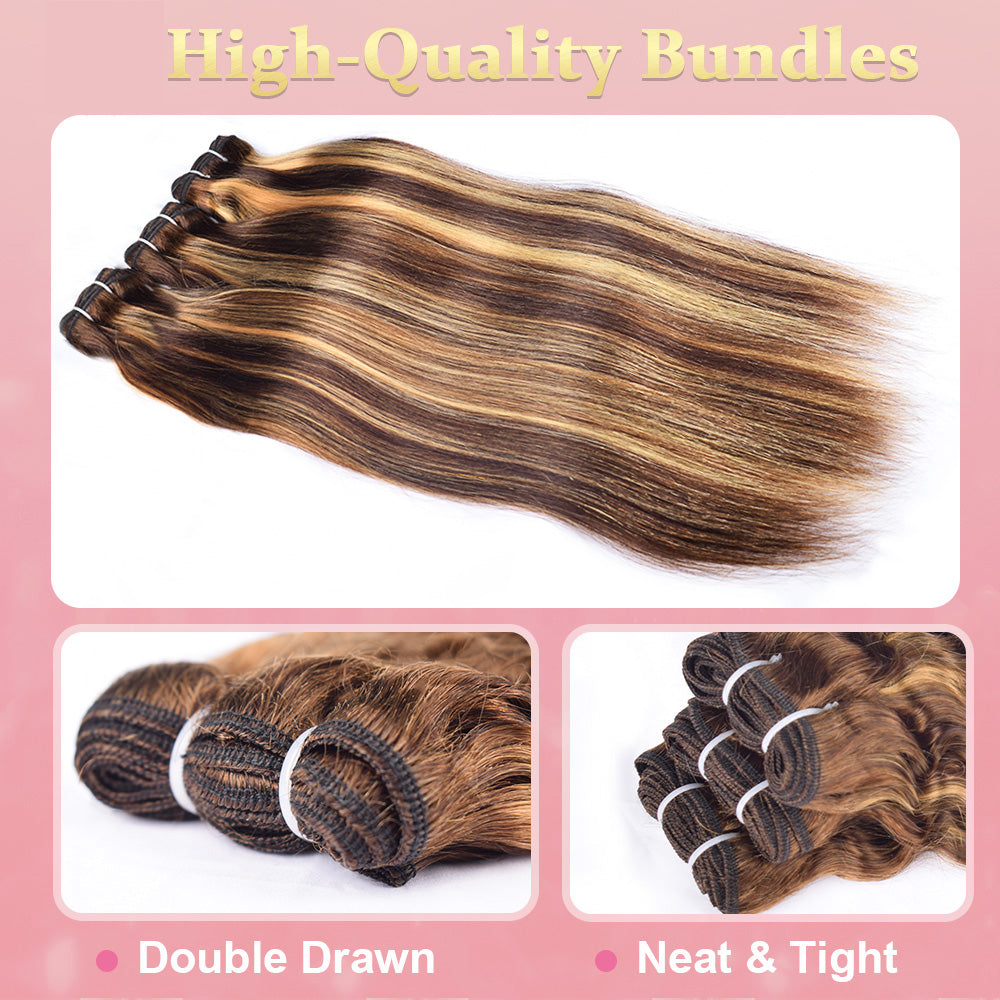 #4/27 Straight 10A Human Hair Bundles Virgin Hair 100% Unprocessed Weave Bundles Human Hair Double Weft CVOHAIR